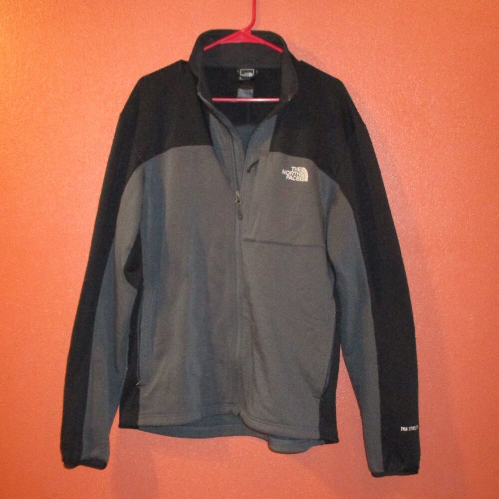 North Face Jacket Men X Large Black Gray Full Zip Pockets Outdoors Jacket